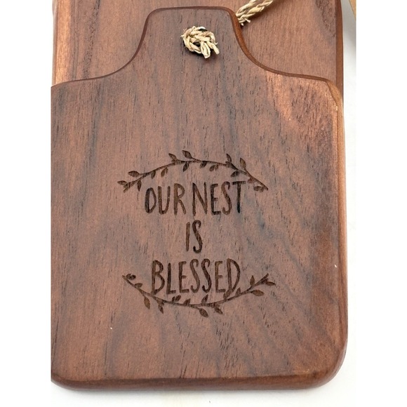 Teak Wood Coasters Set of 4 "Our Nest Is Blessed" Rustic Farmhouse Decor NWT - Picture 2 of 7